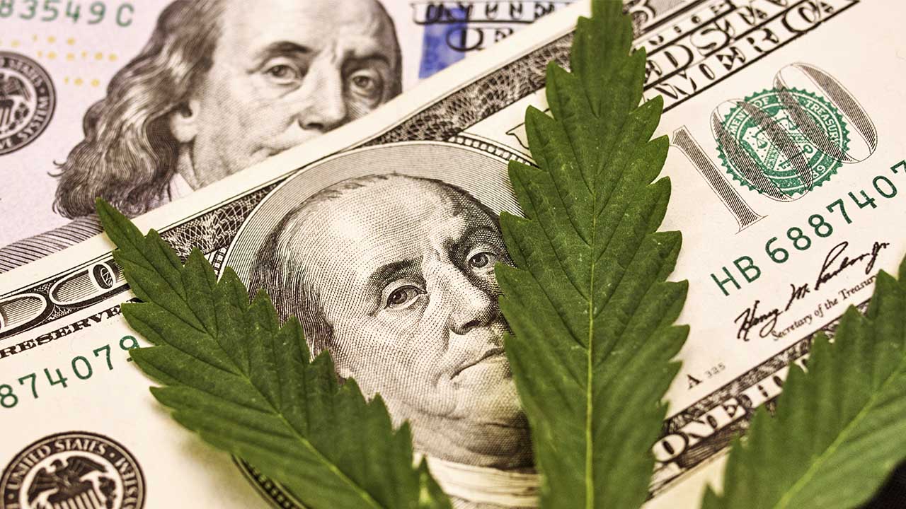 Photo Illustration of Marijuana Leaves and $100 bills