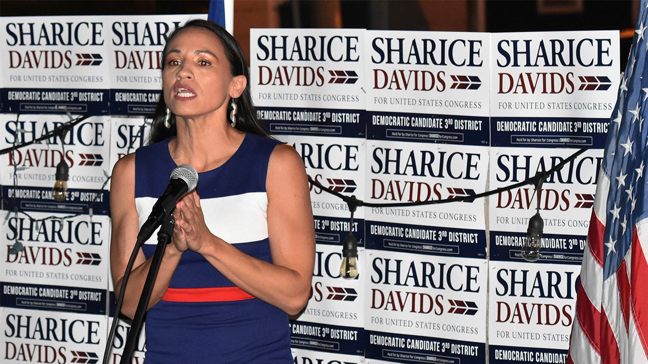 Photo of Sharice Davids addressing her supporters in Kansas