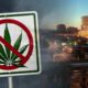 Photo combination of Fresno skyline and "No Marijuana" sign