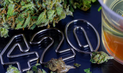 Image of marijuana bud, cannabis oil and the numbers 420