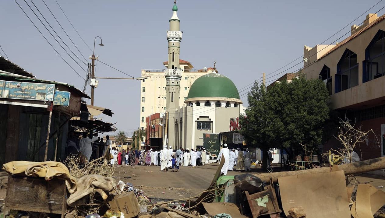 Photo of worshippers gathering at a mosque