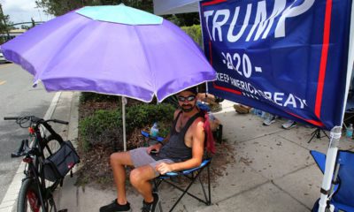Photo of Ray Renaud, a Trump supporter, camping out for Trump's 2020 campaign kick-off rally