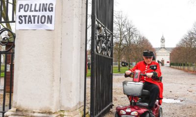 Photo of A Chelsea Pensioner leaving a polling station in London