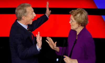 Photo of Tom Steyer and Sen. Elizabeth Warren
