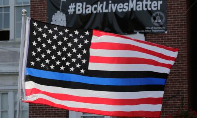 Photo of a blue line American flag