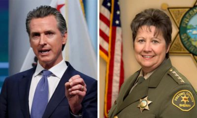 Side by side images of Gavin Newsom, left, and Fresno County Sheriff Margaret Mims