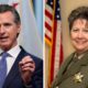 Side by side images of Gavin Newsom, left, and Fresno County Sheriff Margaret Mims
